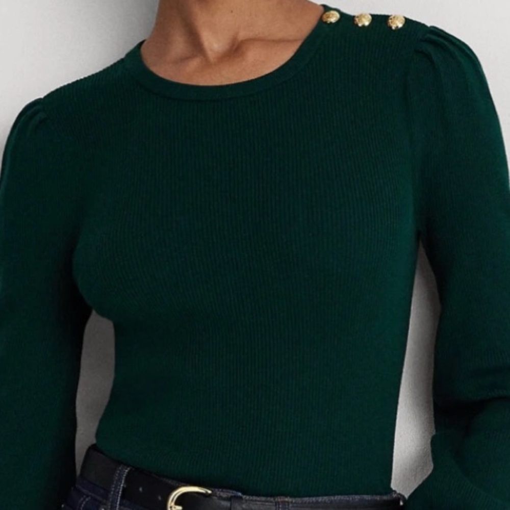 NWT New Lauren Ralph Lauren Dark Green Sweater Button Trim Retail $135 - Picture 8 of 8